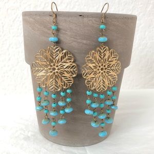 Turquoise & gold colored long earrings